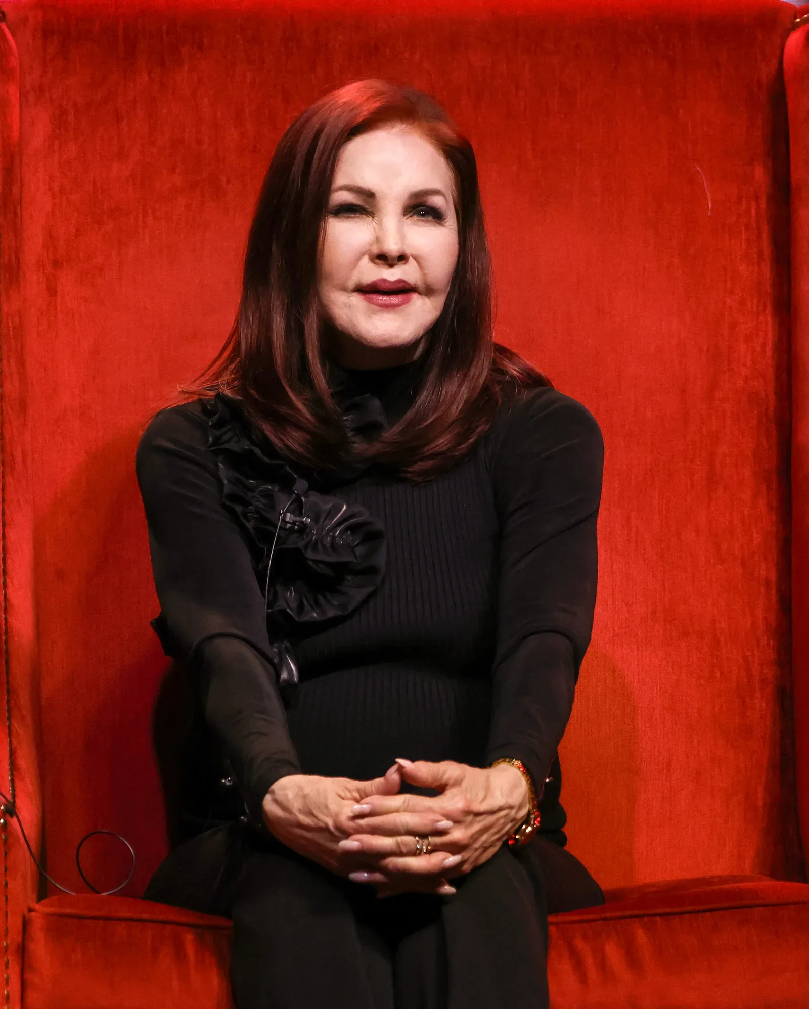 Priscilla Presley speaks during "An Evening with Priscilla Presley" at the South Point Hotel, Casino & Spa on November 15, 2024, in Las Vegas, Nevada