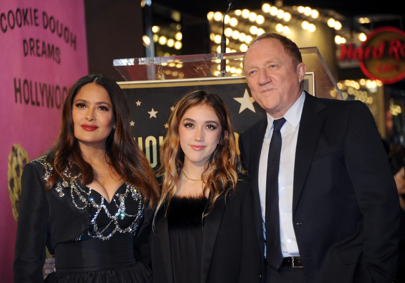 Salma, Valentina, and François-Henri appeared together at Salma's Hollywood Walk of Fame ceremony in November 2021. The family photo offered a direct comparison in the resemblance debate that Salma said she and her husband had never settled.