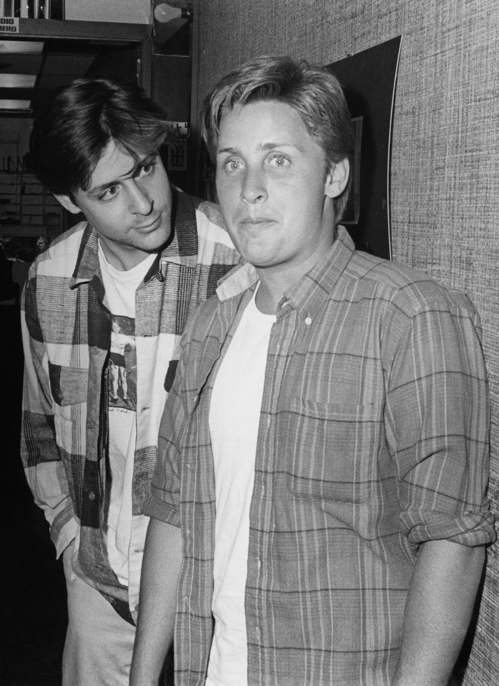 Visiting Los Angeles radio station KROQ in 1985 alongside co-star Emilio Estevez to promote their blockbuster high school drama during a live broadcast on "Loveline."