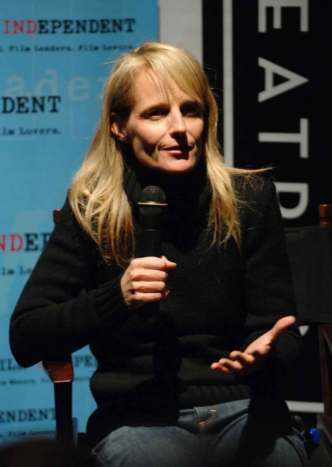 Helen Hunt speaking during a Q&A following the screening of "Then She Found Me" on April 14, 2008, in Los Angeles, California.