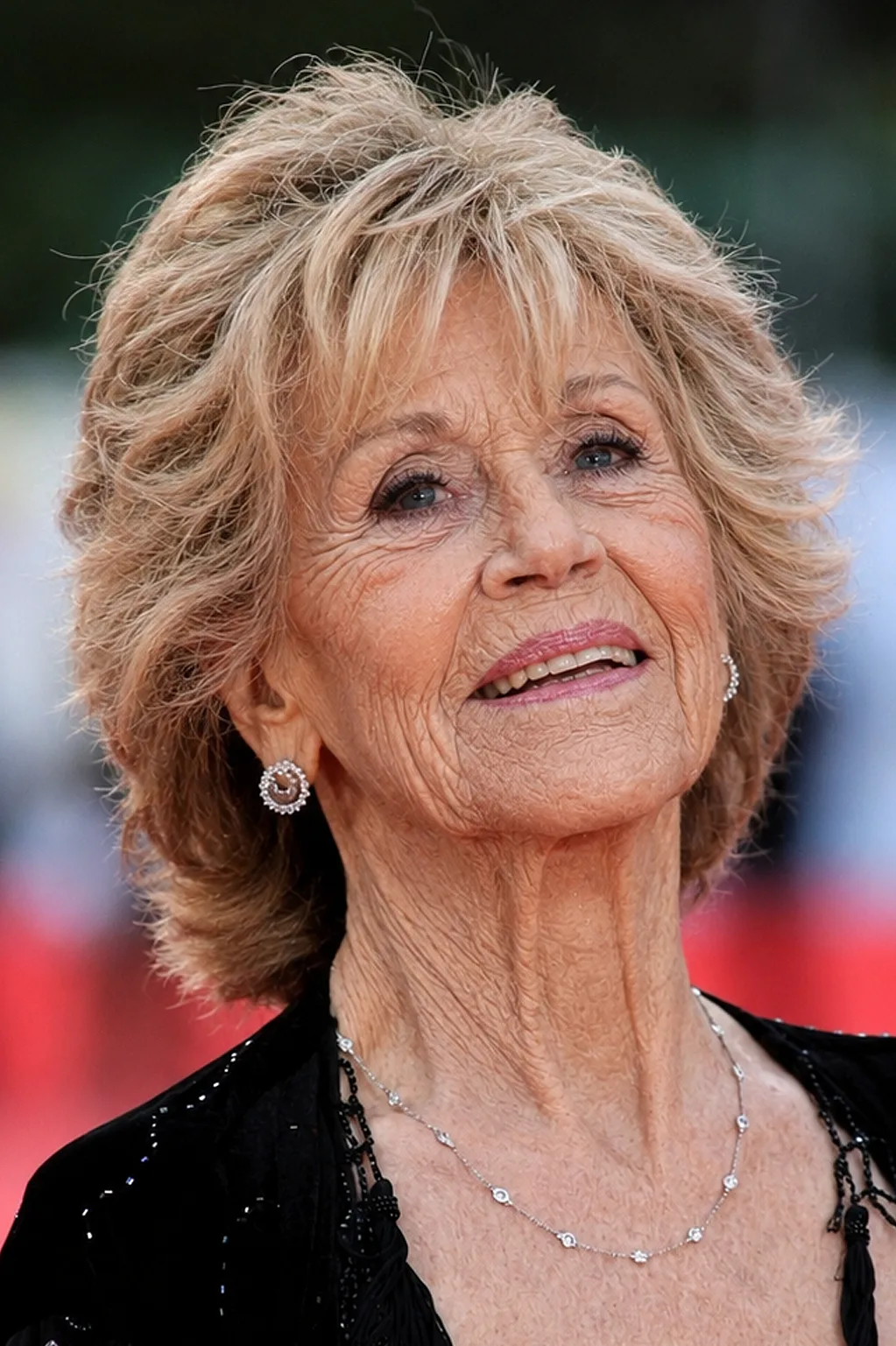 The visualization emphasizes gradual skin texture changes and facial lines while maintaining Fonda's familiar expression.