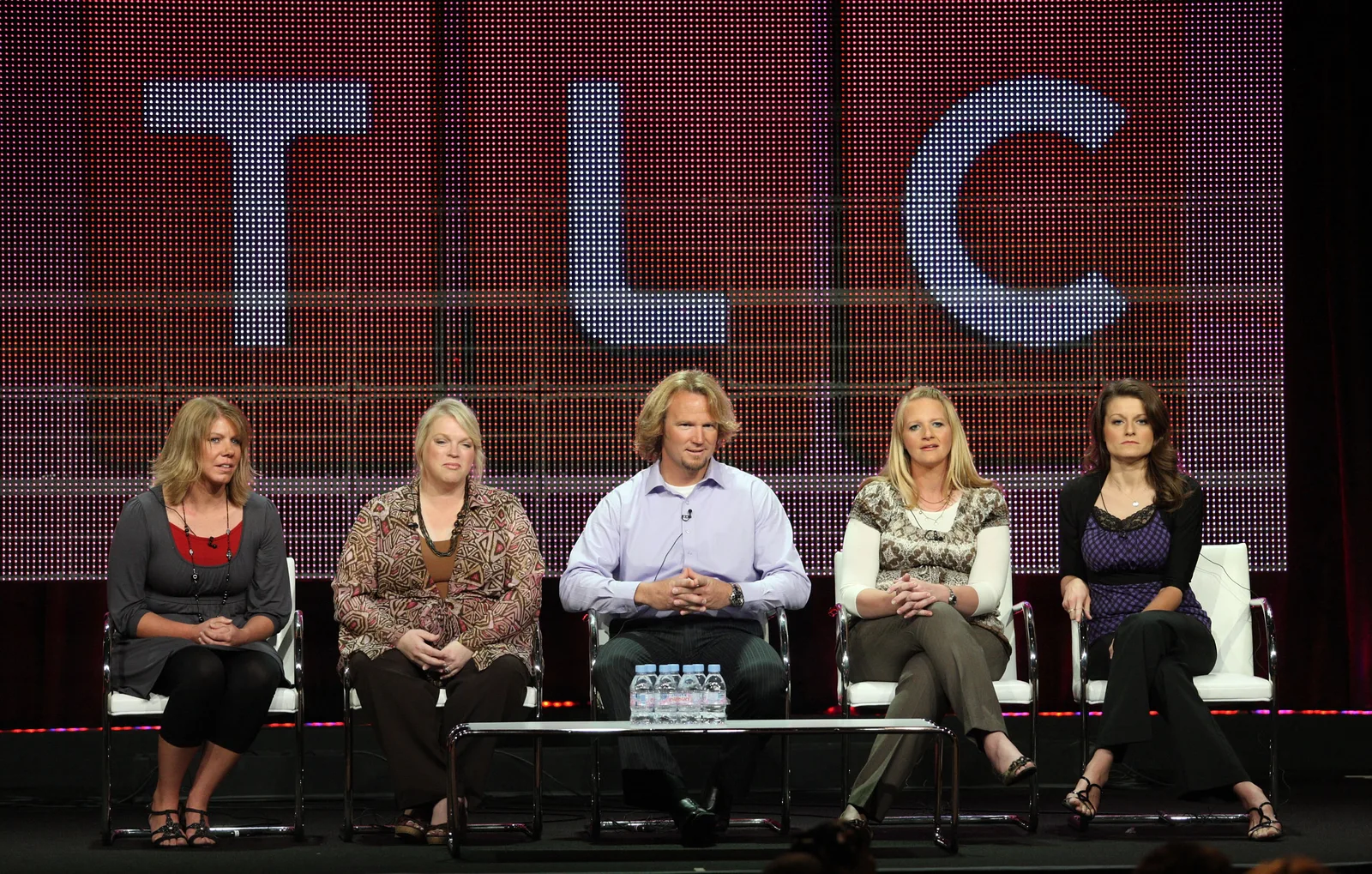 Meri, Janelle, Kody, Christine, and Robyn Brown speak during the "Sister Wives" panel during the Discovery Communications portion of the Summer TCA press tour on August 6, 2010, in Beverly Hills, California.