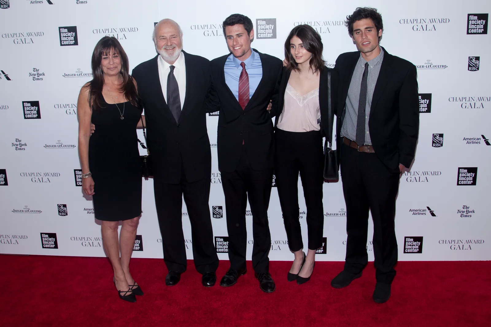 Michele, Rob, Nick, Romy and Jake Reiner attend the 41st Annual Chaplin Award Gala at Avery Fisher Hall in New York City on April 28, 2014.