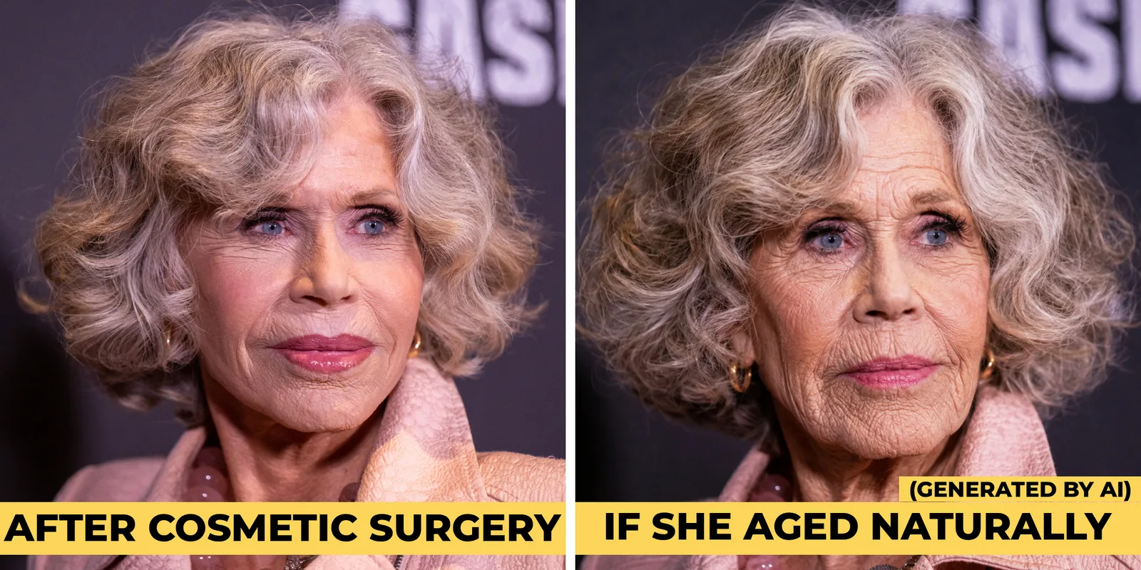 Jane Fonda (left) and an AI-generated image created for comparison in this gallery.