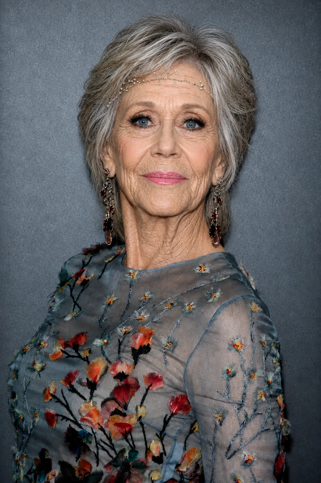 The visualization imagines how natural aging might have shaped Fonda's features while preserving her distinctive look.