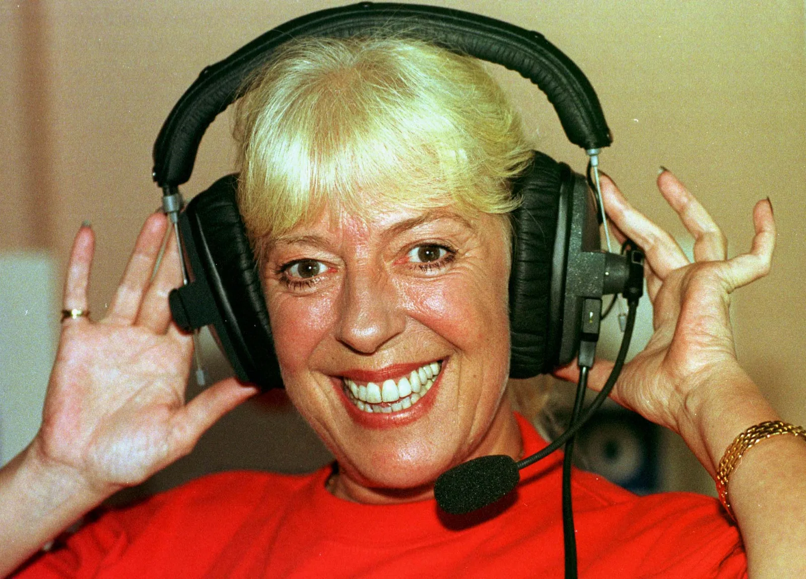 The celebrity pictured during her first radio show on Talk Radio on February 23, 1997, in Manchester, England.