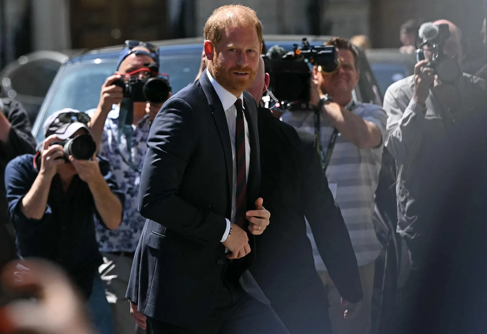 Prince Harry, Duke of Sussex, arrives at Chatham House in central London on July 7, 2026, to attend the fourteenth Invictus Games Foundation Conversation: From Policy to Practice, as part of the One Year to Go celebrations for the Invictus Games Birmingham 2027.