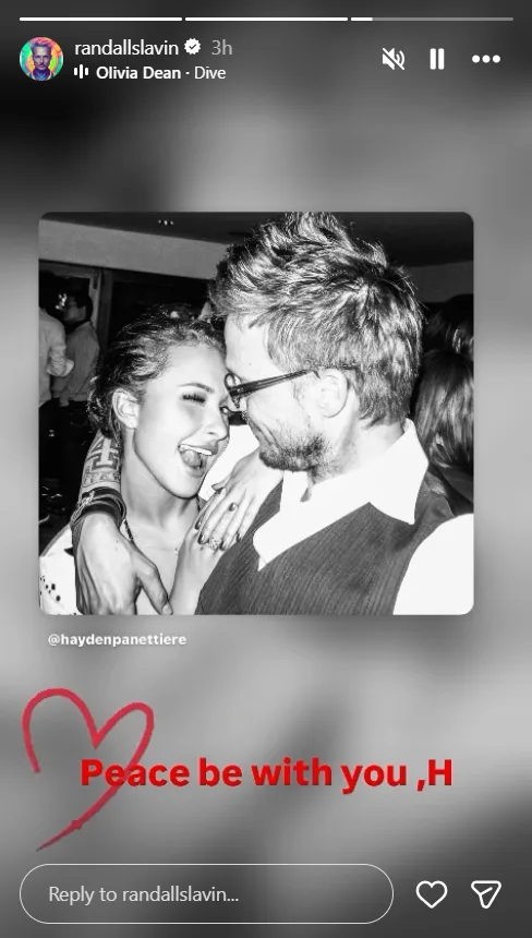 Randall Slavin reposted Hayden Panettiere's final Instagram photo to his Stories following news of her death. The photographer and director accompanied the image with a red heart and a brief farewell.