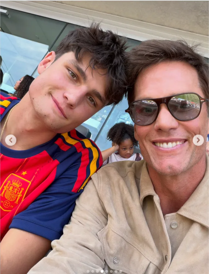 Tom Brady shares a selfie with his son Jack, who wears a Spain soccer jersey, in a photo included in Brady's birthday tribute to his son.