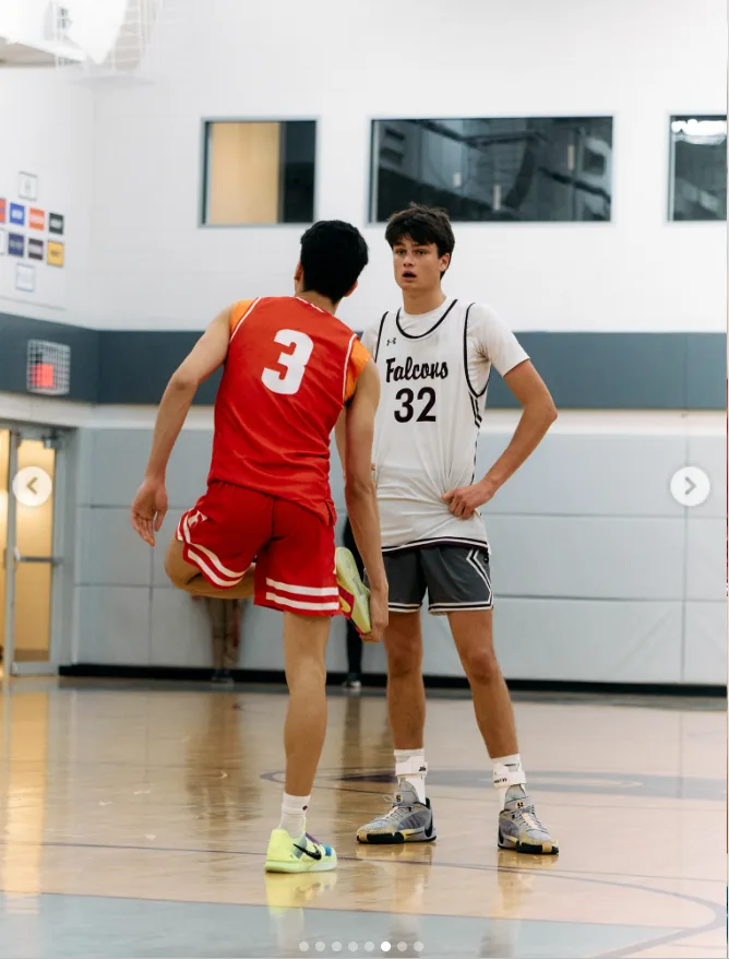 Jack Moynahan plays basketball in a Falcons jersey, offering another glimpse of the 19-year-old's athletic build and towering height.