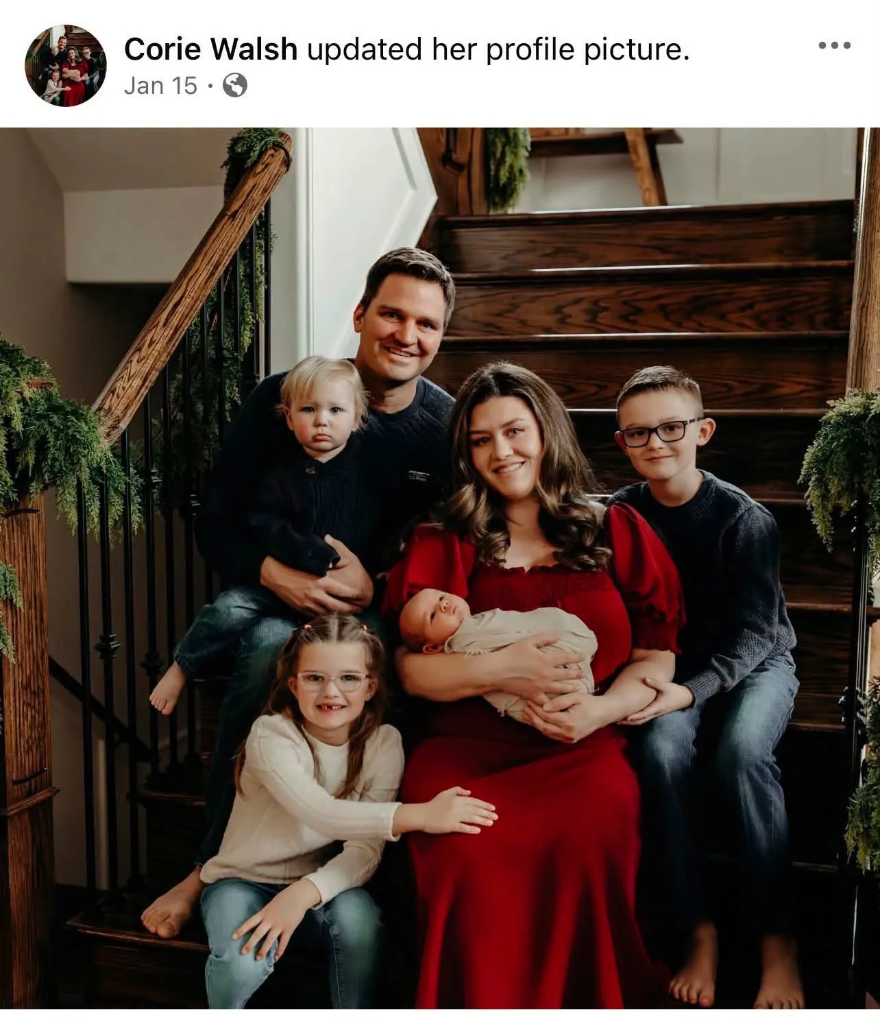 Corie Walsh and her family in a Facebook profile photo she posted on January 15.